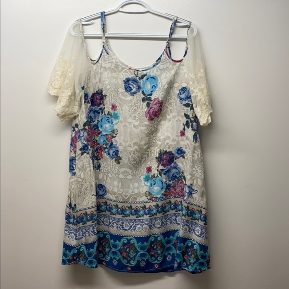 Umgee Off the Shoulder Lace Sleeve Dress
